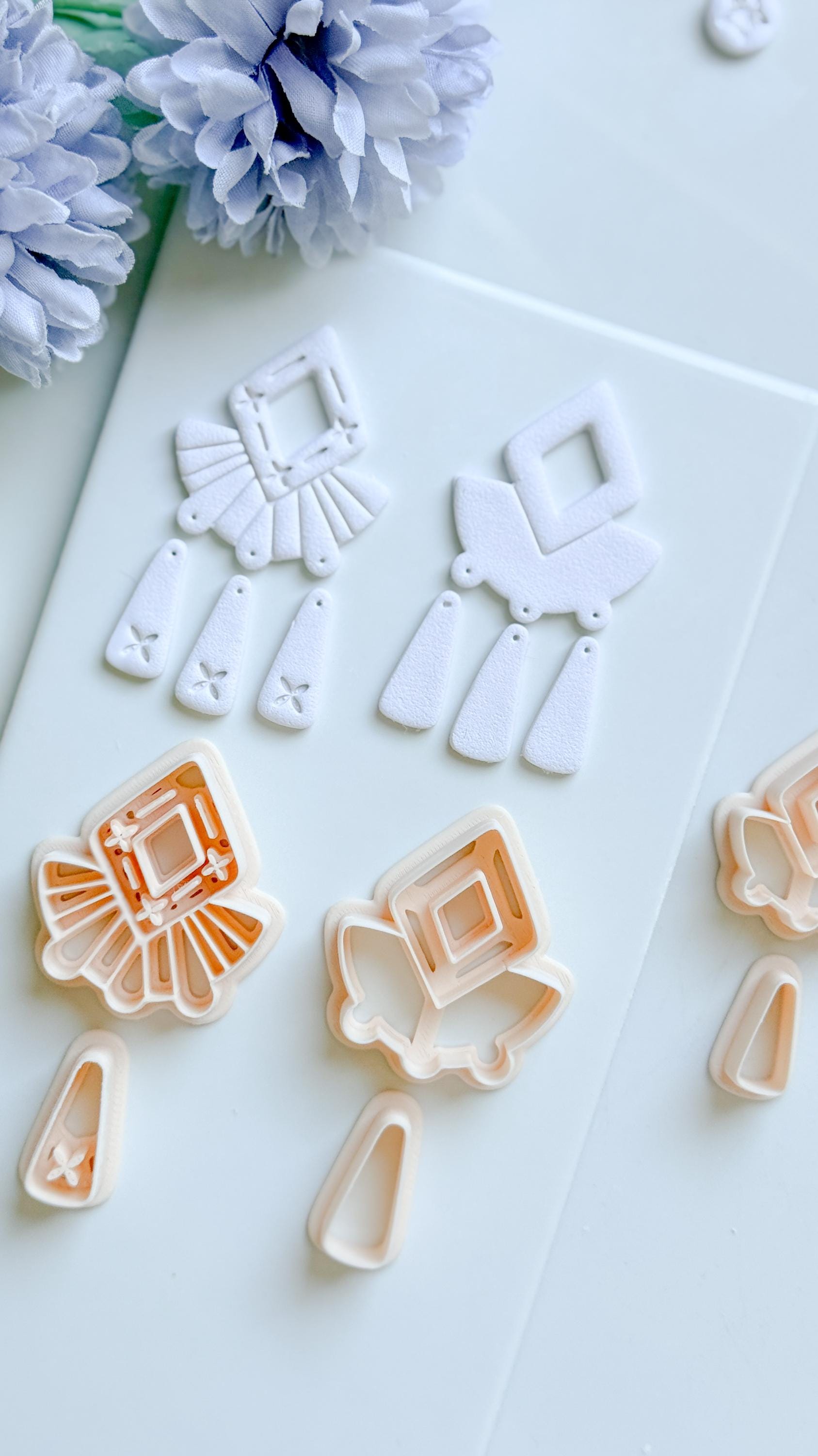 Solar Crest Clay Cutter Set: Geometric Fan and Drop Shapes