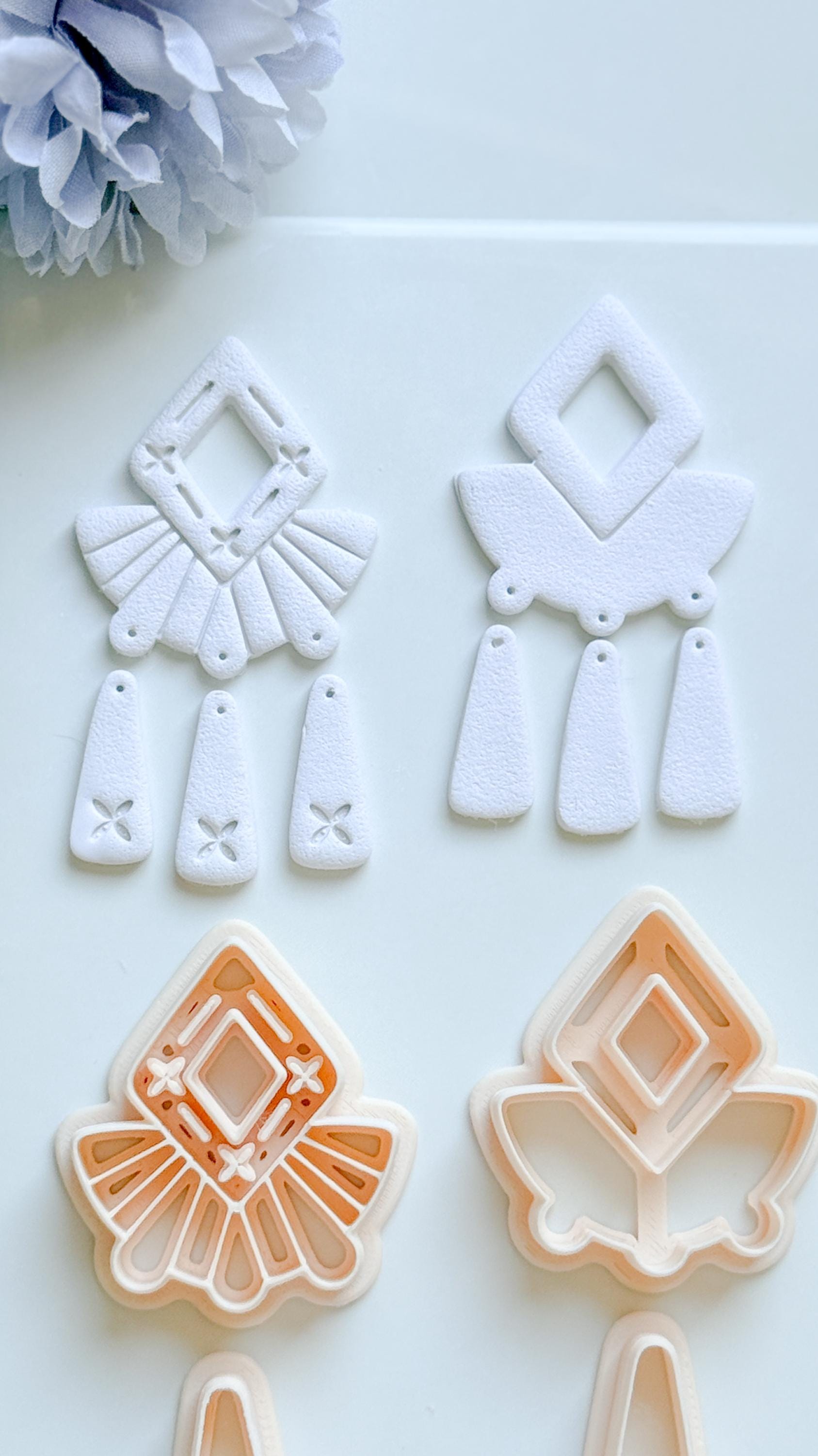 Solar Crest Clay Cutter Set: Geometric Fan and Drop Shapes