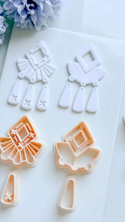 Solar Crest Clay Cutter Set: Geometric Fan and Drop Shapes