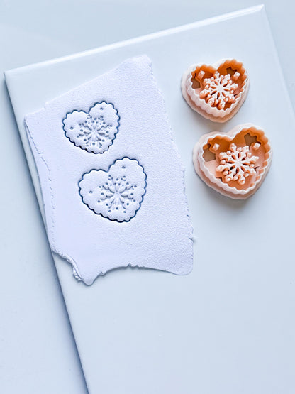 Snowkiss Clay Cutter – Heart Snowflake Earring Design, Christmas Polymer Clay Tool