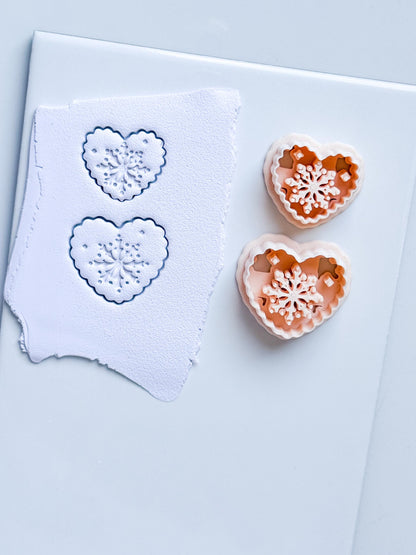 Snowkiss Clay Cutter – Heart Snowflake Earring Design, Christmas Polymer Clay Tool
