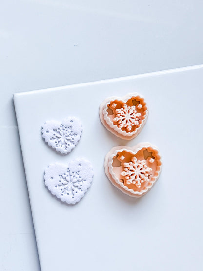 Snowkiss Clay Cutter – Heart Snowflake Earring Design, Christmas Polymer Clay Tool