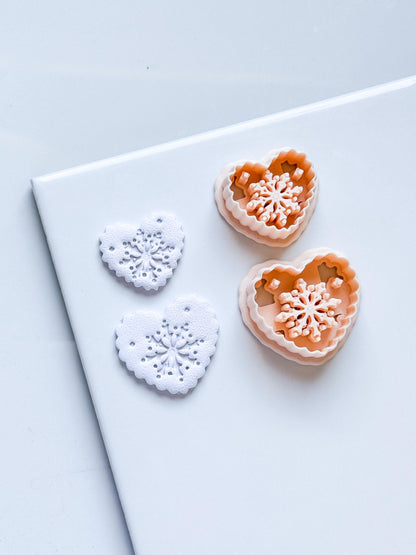 Snowkiss Clay Cutter – Heart Snowflake Earring Design, Christmas Polymer Clay Tool