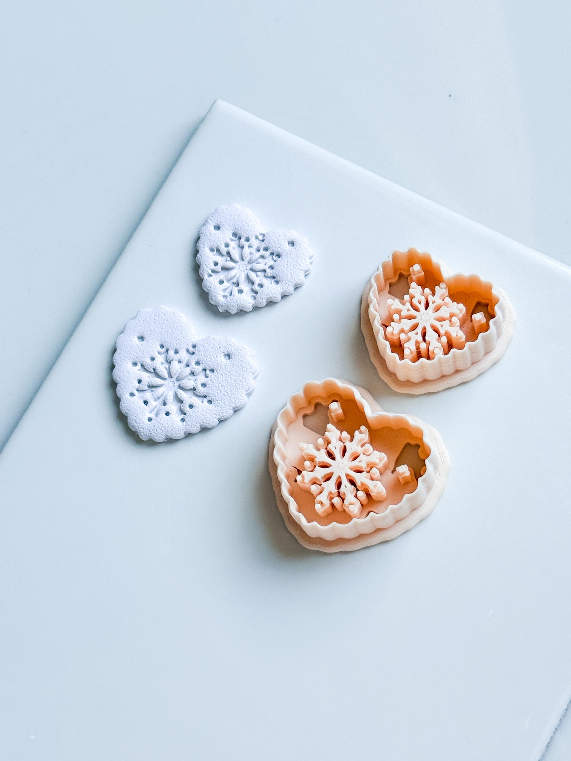 Snowkiss Clay Cutter – Heart Snowflake Earring Design, Christmas Polymer Clay Tool