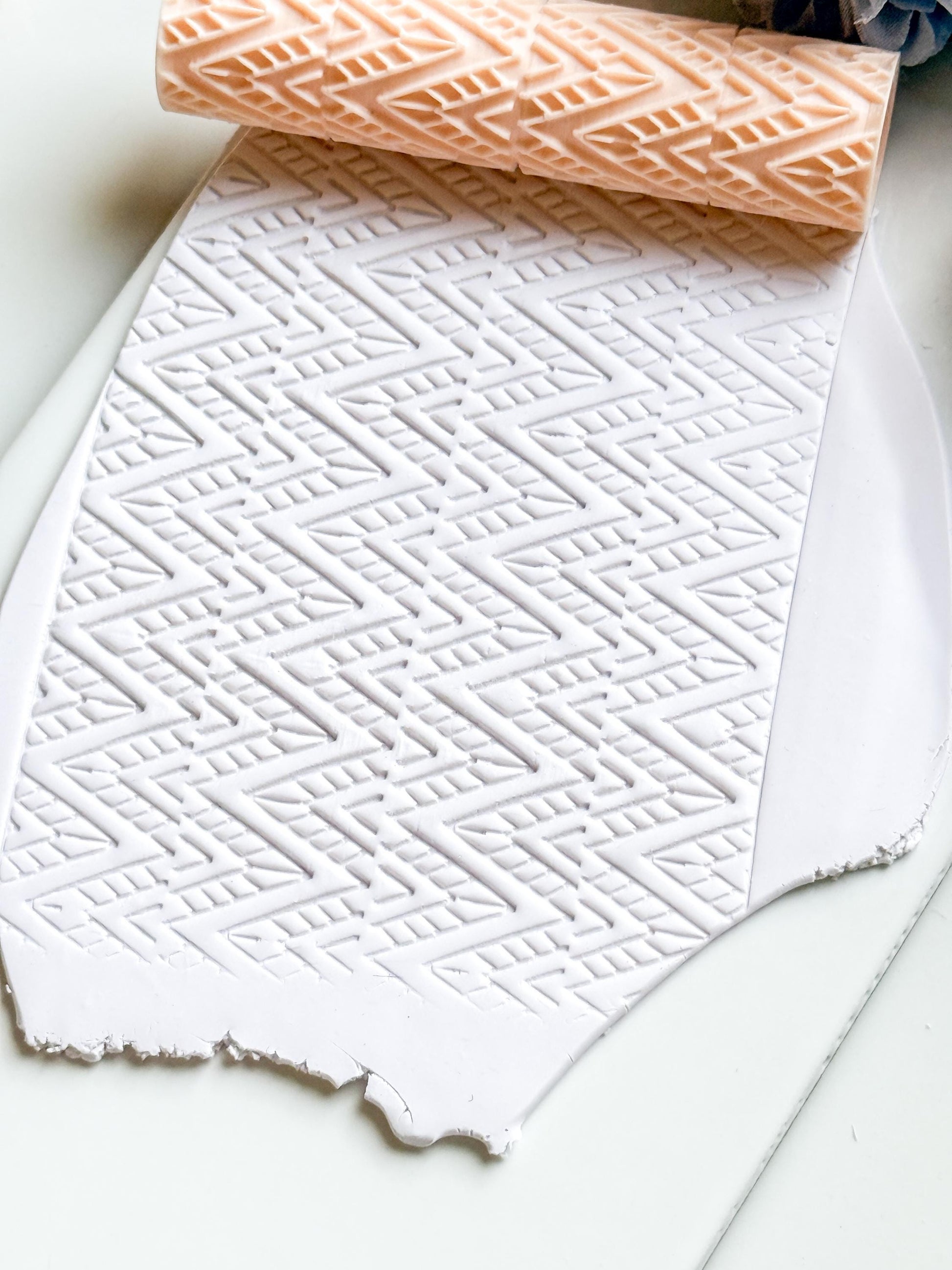 Ethnic Ikat Pattern Texture Roller – Geometric Embossing Tool for Polymer Clay Crafts
