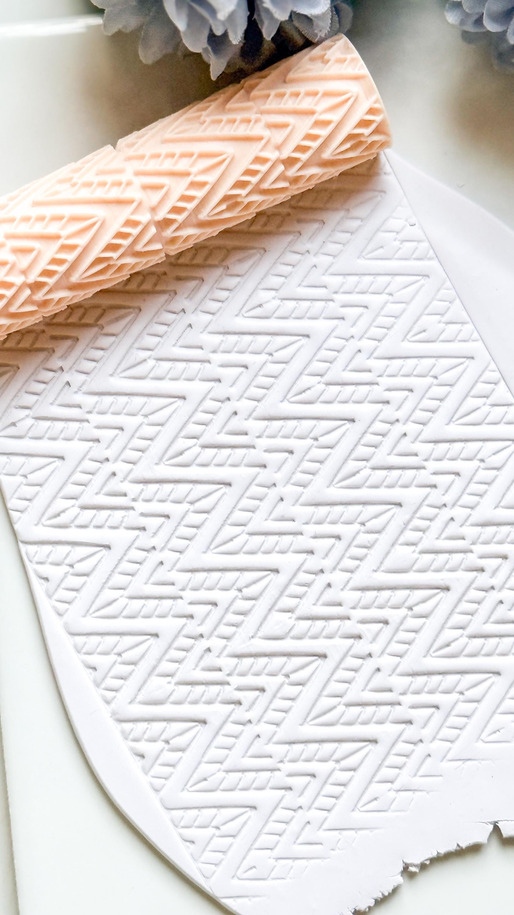 Ethnic Ikat Pattern Texture Roller – Geometric Embossing Tool for Polymer Clay Crafts