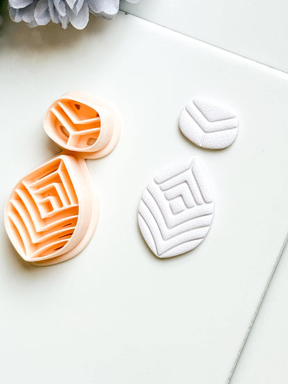 Vela Form Polymer Clay Cutter: Layered Leaf Shape with Geometric Line Texture