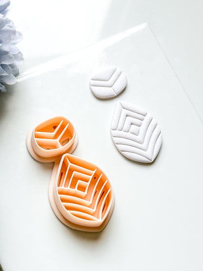 Vela Form Polymer Clay Cutter: Layered Leaf Shape with Geometric Line Texture