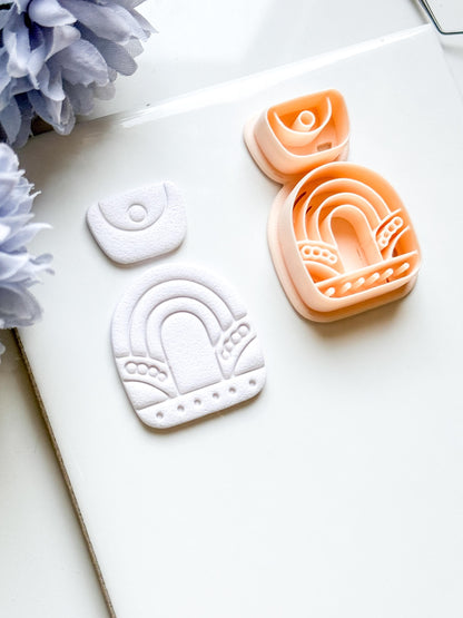 Nova Arch Polymer Clay Cutter: Layered Rainbow Shape with Geometric Topper