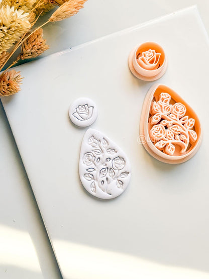 Elodie Garden Clay Cutter: Layered Floral Teardrop Design