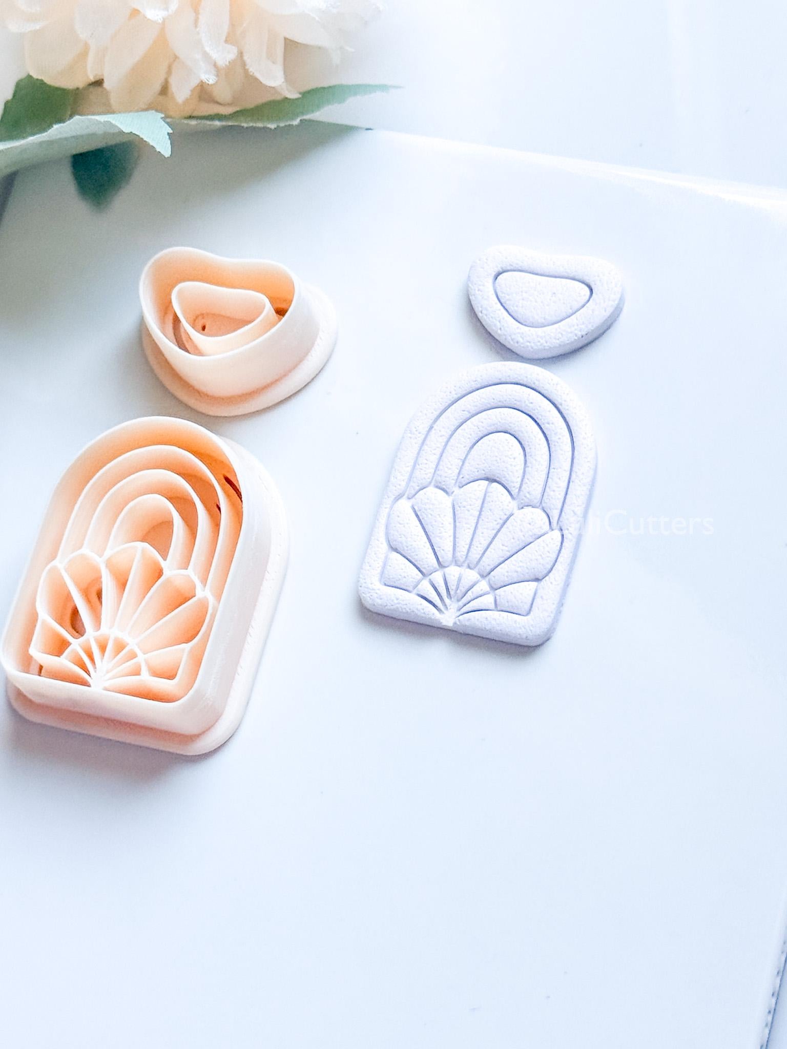 Amber Bloom Polymer Clay Cutter: Floral Arch for Earrings