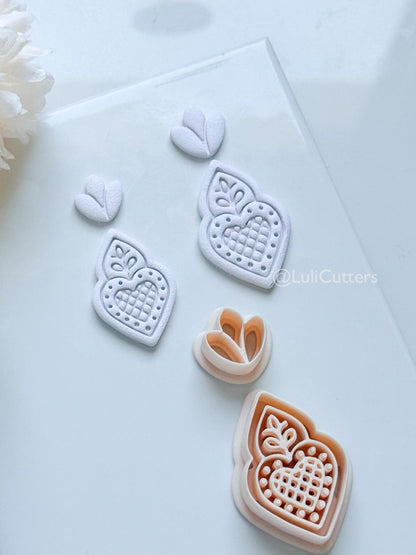 Nova Rue Polymer Clay Cutter: Folk Heart Lattice Design for Earrings