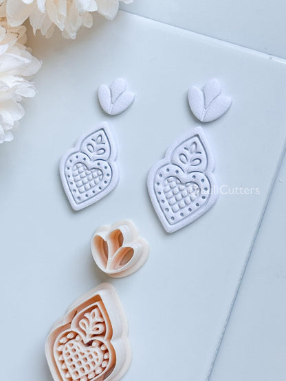 Nova Rue Polymer Clay Cutter: Folk Heart Lattice Design for Earrings