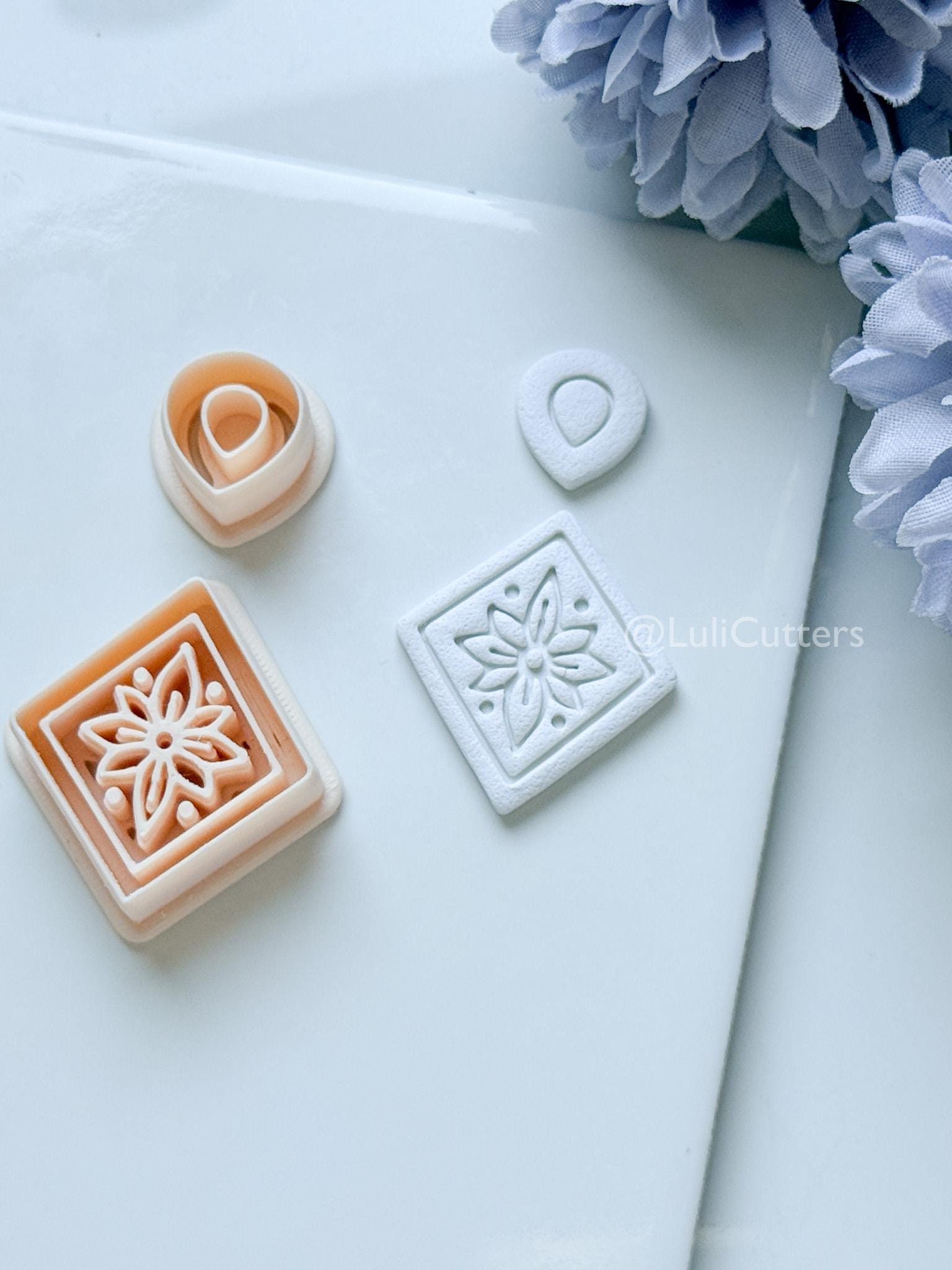 Sena Tile Polymer Clay Cutter: Floral Tile Design for Earrings