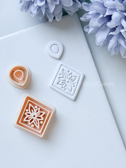 Sena Tile Polymer Clay Cutter: Floral Tile Design for Earrings