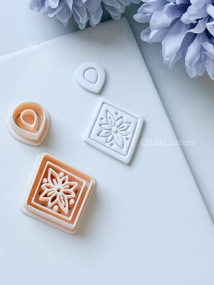 Sena Tile Polymer Clay Cutter: Floral Tile Design for Earrings