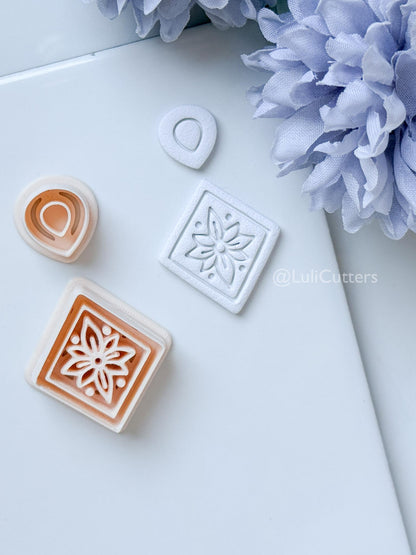 Sena Tile Polymer Clay Cutter: Floral Tile Design for Earrings
