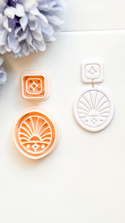 Dawn Bloom Polymer Clay Cutter: Sunrise Fan Design for Earrings