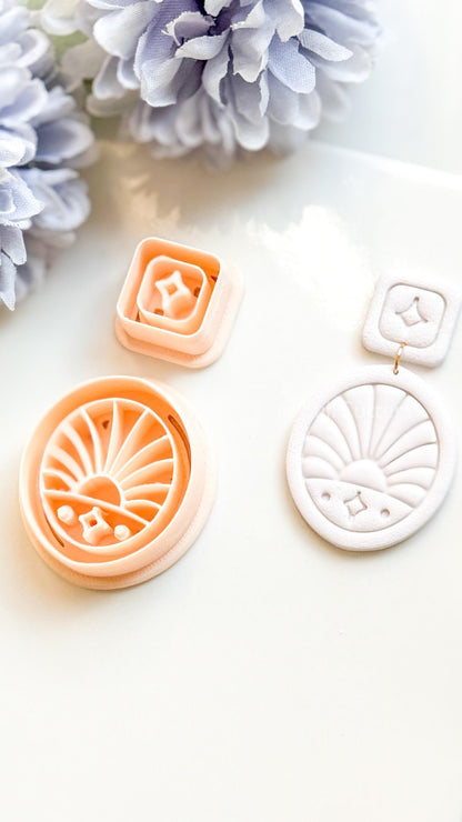 Dawn Bloom Polymer Clay Cutter: Sunrise Fan Design for Earrings