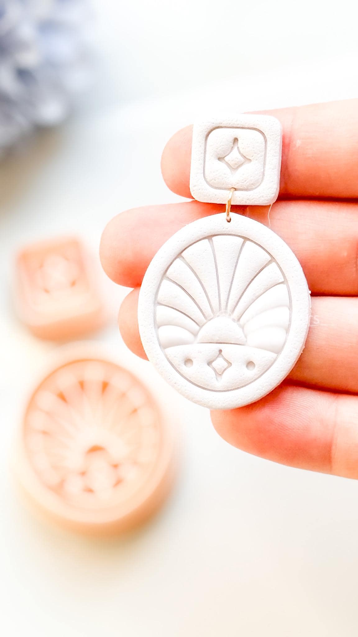 Dawn Bloom Polymer Clay Cutter: Sunrise Fan Design for Earrings