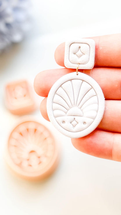 Dawn Bloom Polymer Clay Cutter: Sunrise Fan Design for Earrings