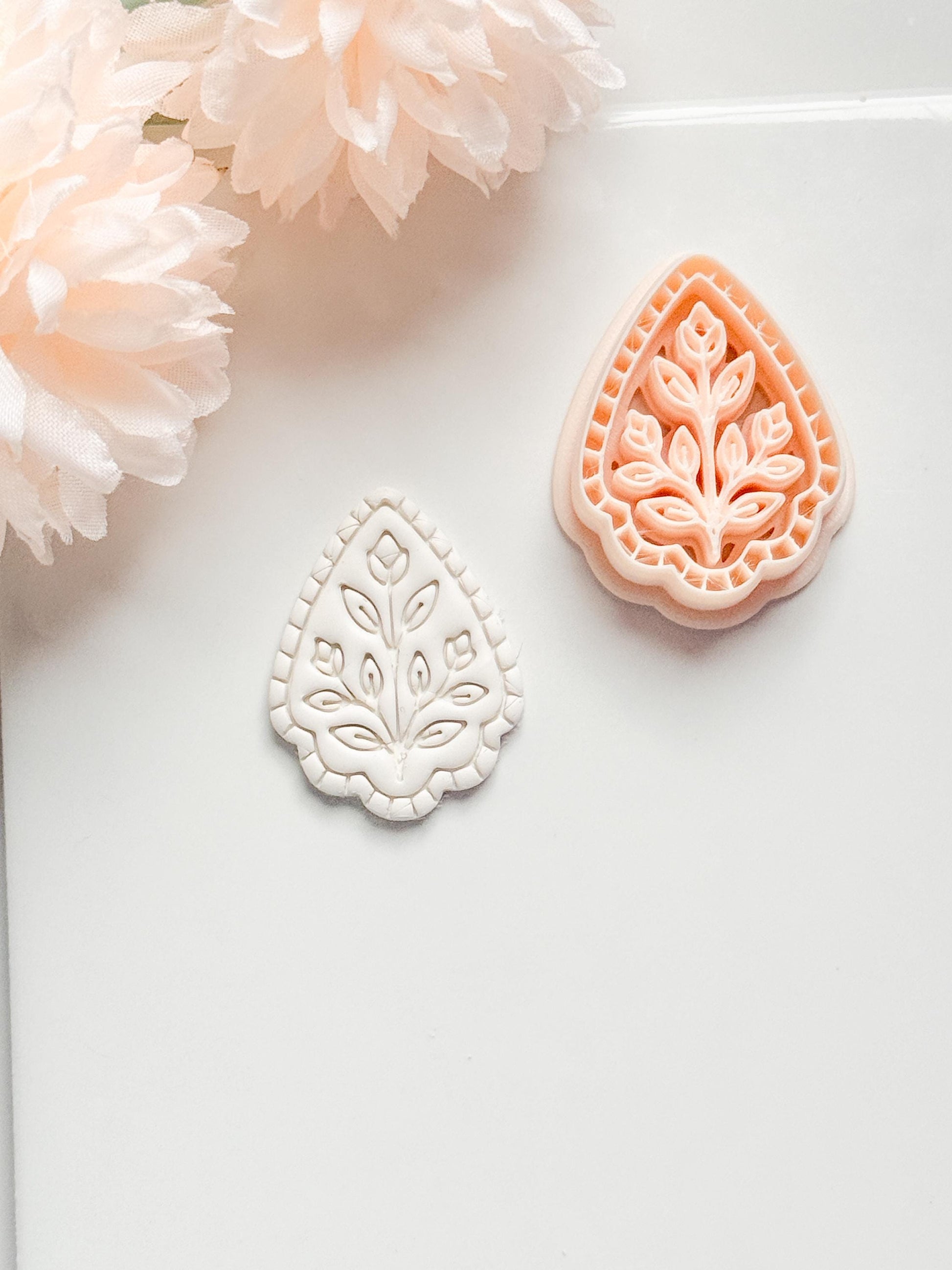 Petal Rue Clay Cutter: Scalloped Teardrop with Botanical Detail