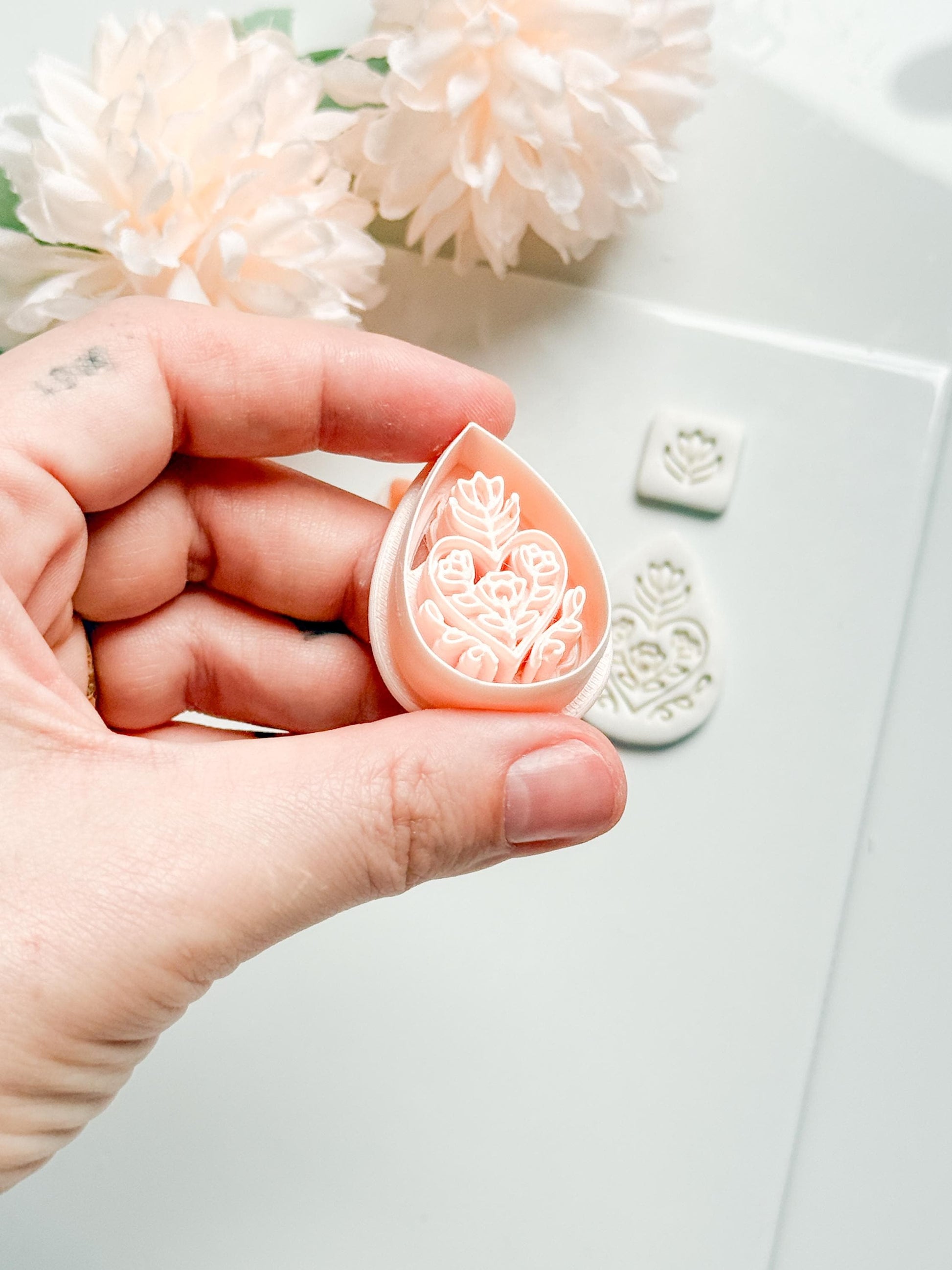 Flora June Teardrop Clay Cutter: Botanical Teardrop with Square Topper