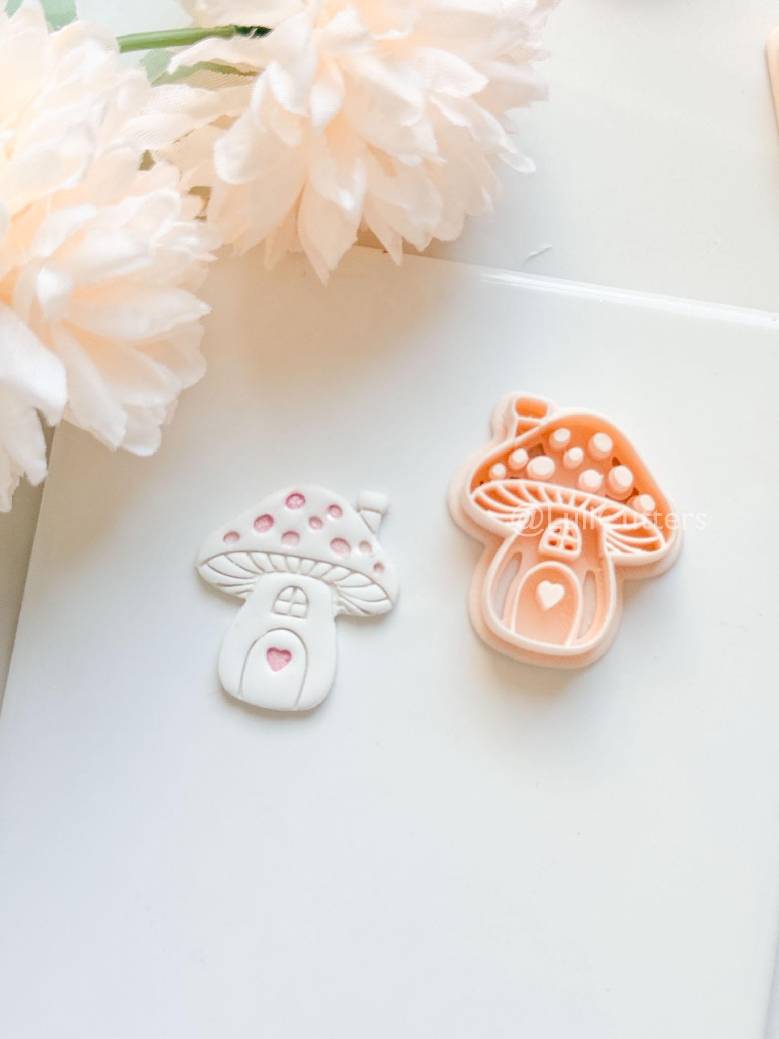 Mushie Clay Cutter: Mushroom Cottage Shape with Window and Heart Door