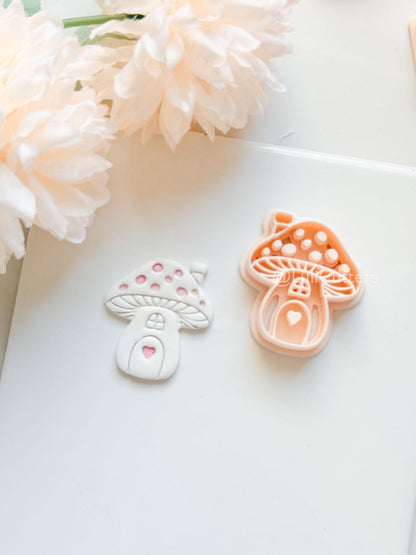 Mushie Clay Cutter: Mushroom Cottage Shape with Window and Heart Door