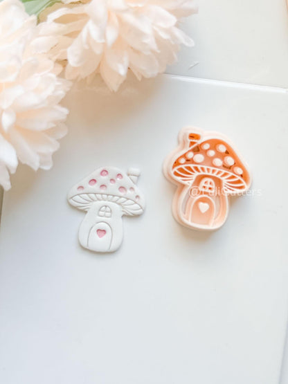 Mushie Clay Cutter: Mushroom Cottage Shape with Window and Heart Door