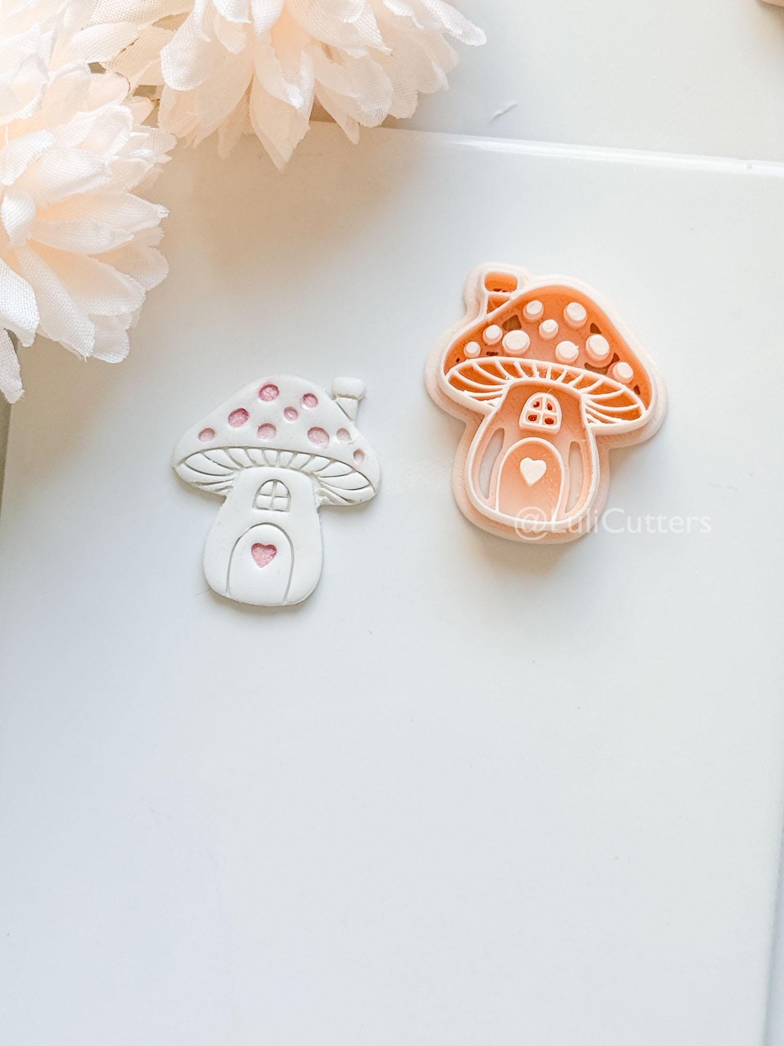 Mushie Clay Cutter: Mushroom Cottage Shape with Window and Heart Door