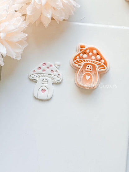 Mushie Clay Cutter: Mushroom Cottage Shape with Window and Heart Door