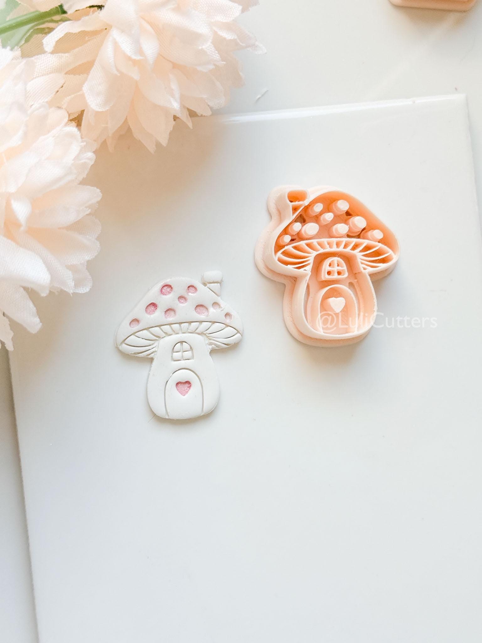 Mushie Clay Cutter: Mushroom Cottage Shape with Window and Heart Door