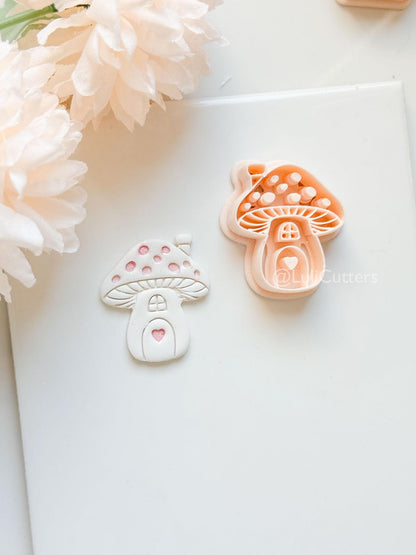Mushie Clay Cutter: Mushroom Cottage Shape with Window and Heart Door