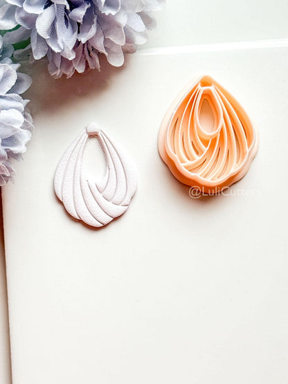 Odette Polymer Clay Cutter: Layered Drop Shape with Curved Fan Texture