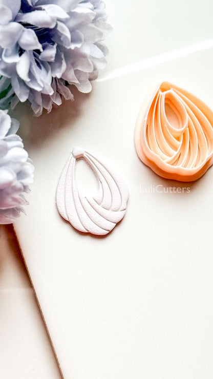 Odette Polymer Clay Cutter: Layered Drop Shape with Curved Fan Texture