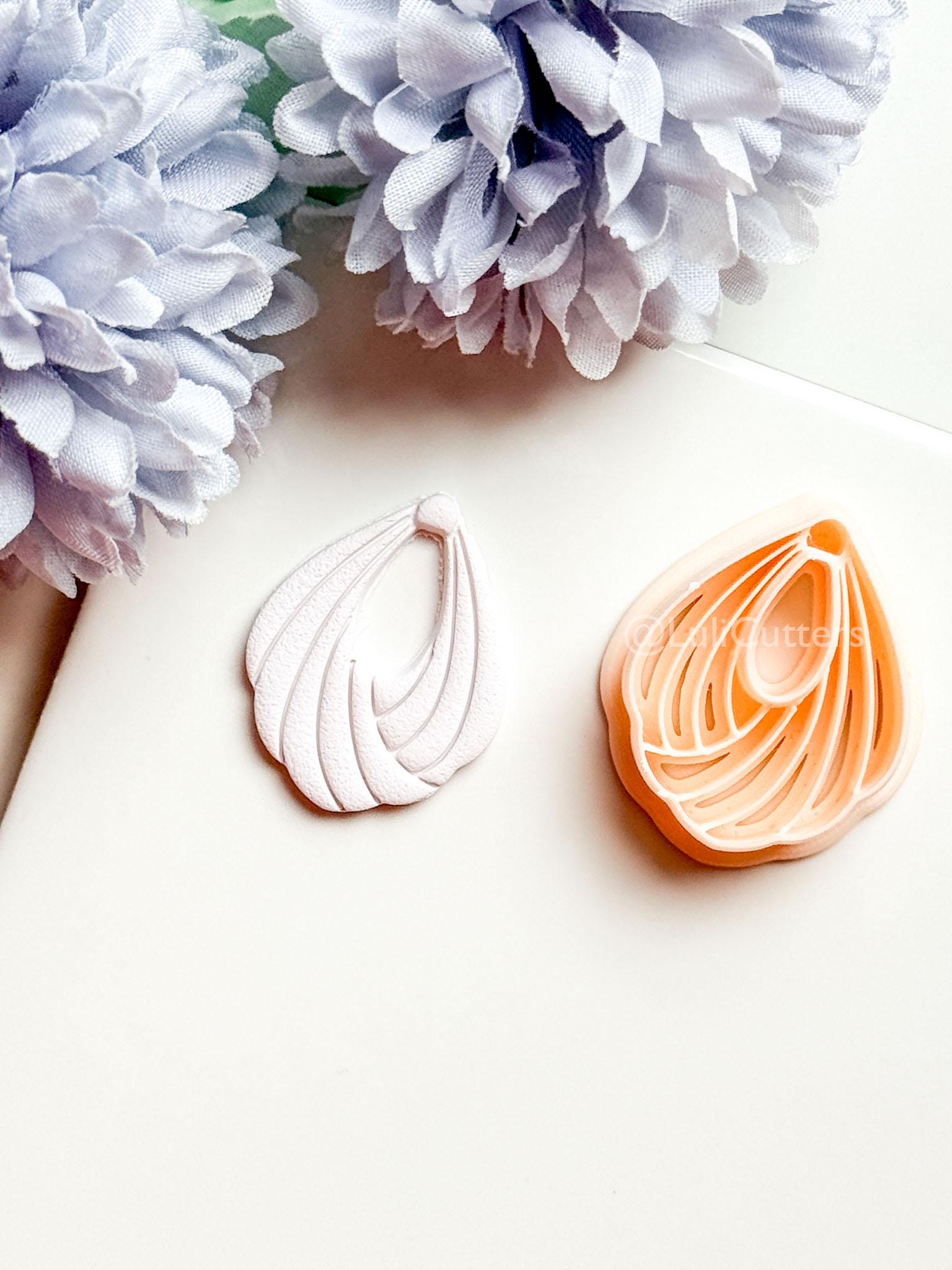 Odette Polymer Clay Cutter: Layered Drop Shape with Curved Fan Texture