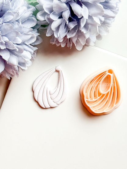 Odette Polymer Clay Cutter: Layered Drop Shape with Curved Fan Texture