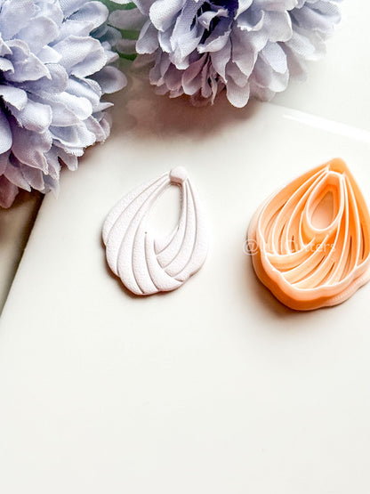 Odette Polymer Clay Cutter: Layered Drop Shape with Curved Fan Texture