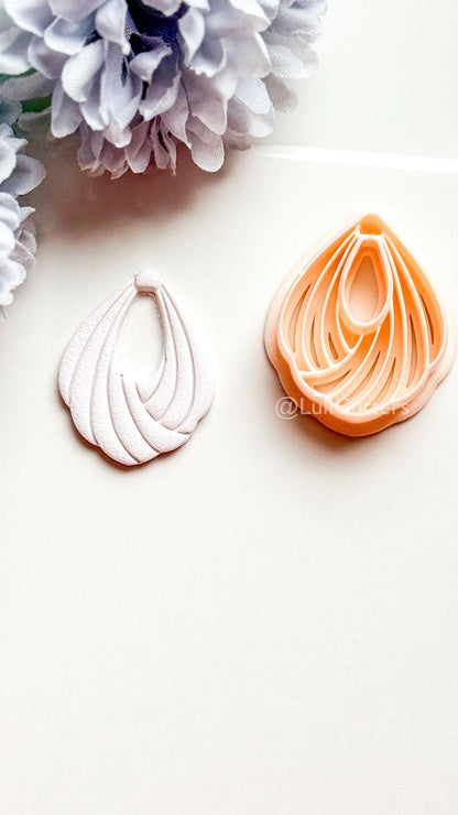 Odette Polymer Clay Cutter: Layered Drop Shape with Curved Fan Texture