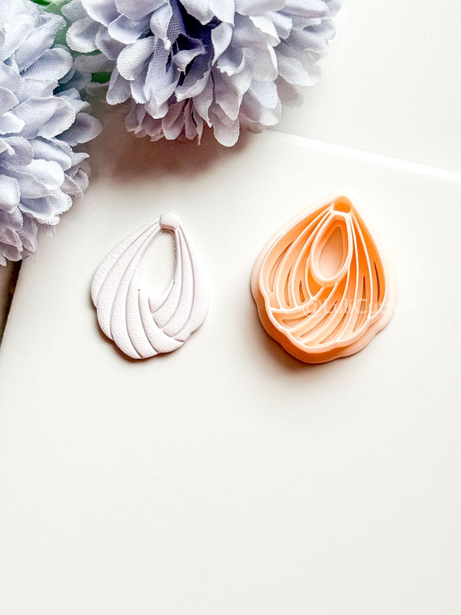 Odette Polymer Clay Cutter: Layered Drop Shape with Curved Fan Texture