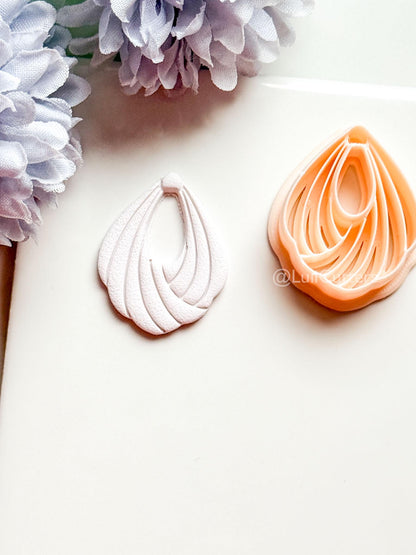 Odette Polymer Clay Cutter: Layered Drop Shape with Curved Fan Texture