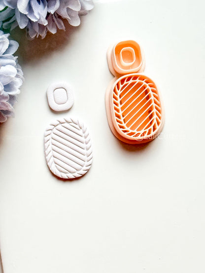 Faye Ribbed Oval Polymer Clay Cutter: Geometric Topper & Textured Base