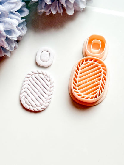 Faye Ribbed Oval Polymer Clay Cutter: Geometric Topper & Textured Base