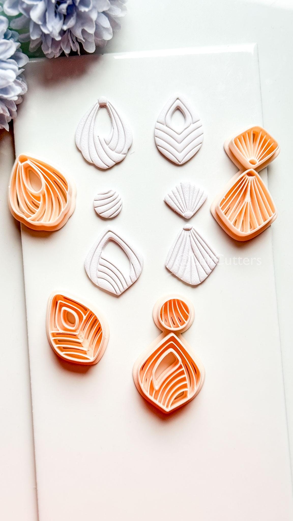 Odette Polymer Clay Cutter: Layered Drop Shape with Curved Fan Texture