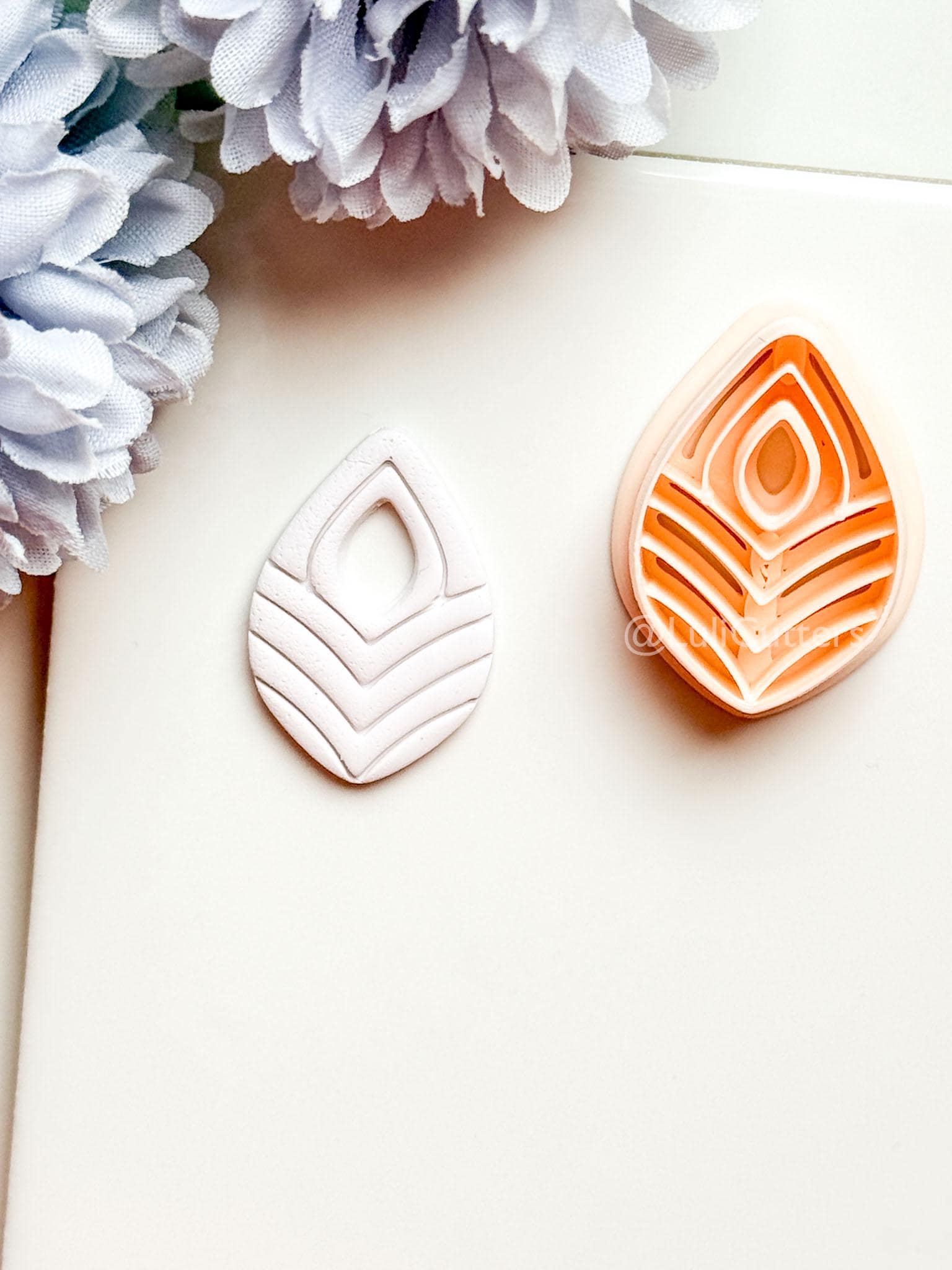 Sia Drop Polymer Clay Cutter: Layered Teardrop Shape with Textured Lines