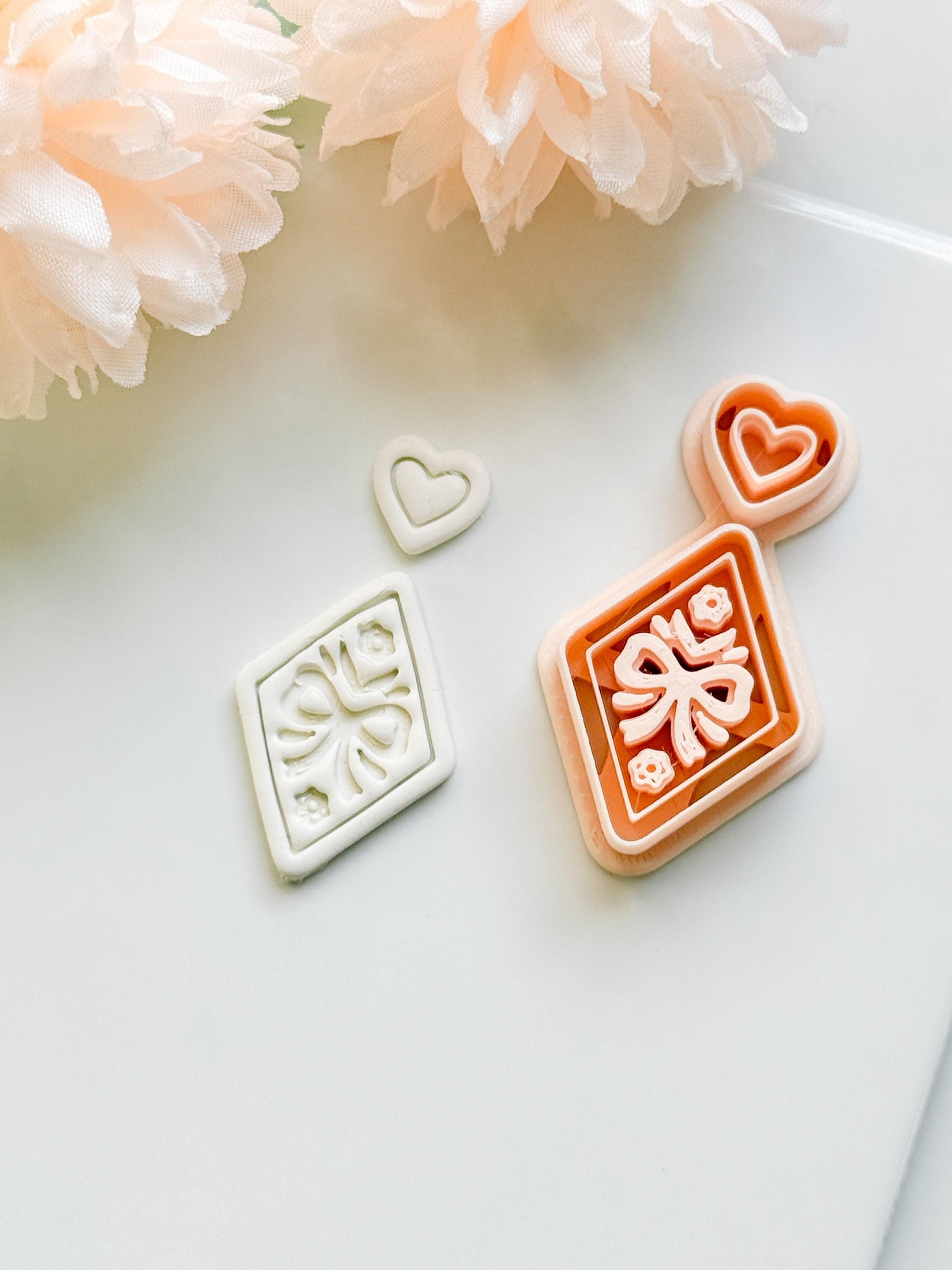 Ribbon Charm Clay Cutter Set: Diamond Bow Design with Heart Accent