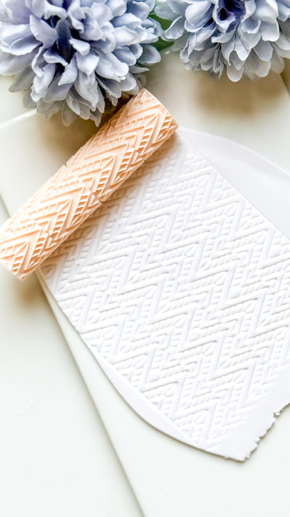 Ethnic Ikat Pattern Texture Roller – Geometric Embossing Tool for Polymer Clay Crafts