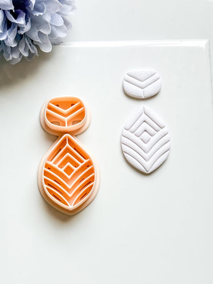 Vela Form Polymer Clay Cutter: Layered Leaf Shape with Geometric Line Texture