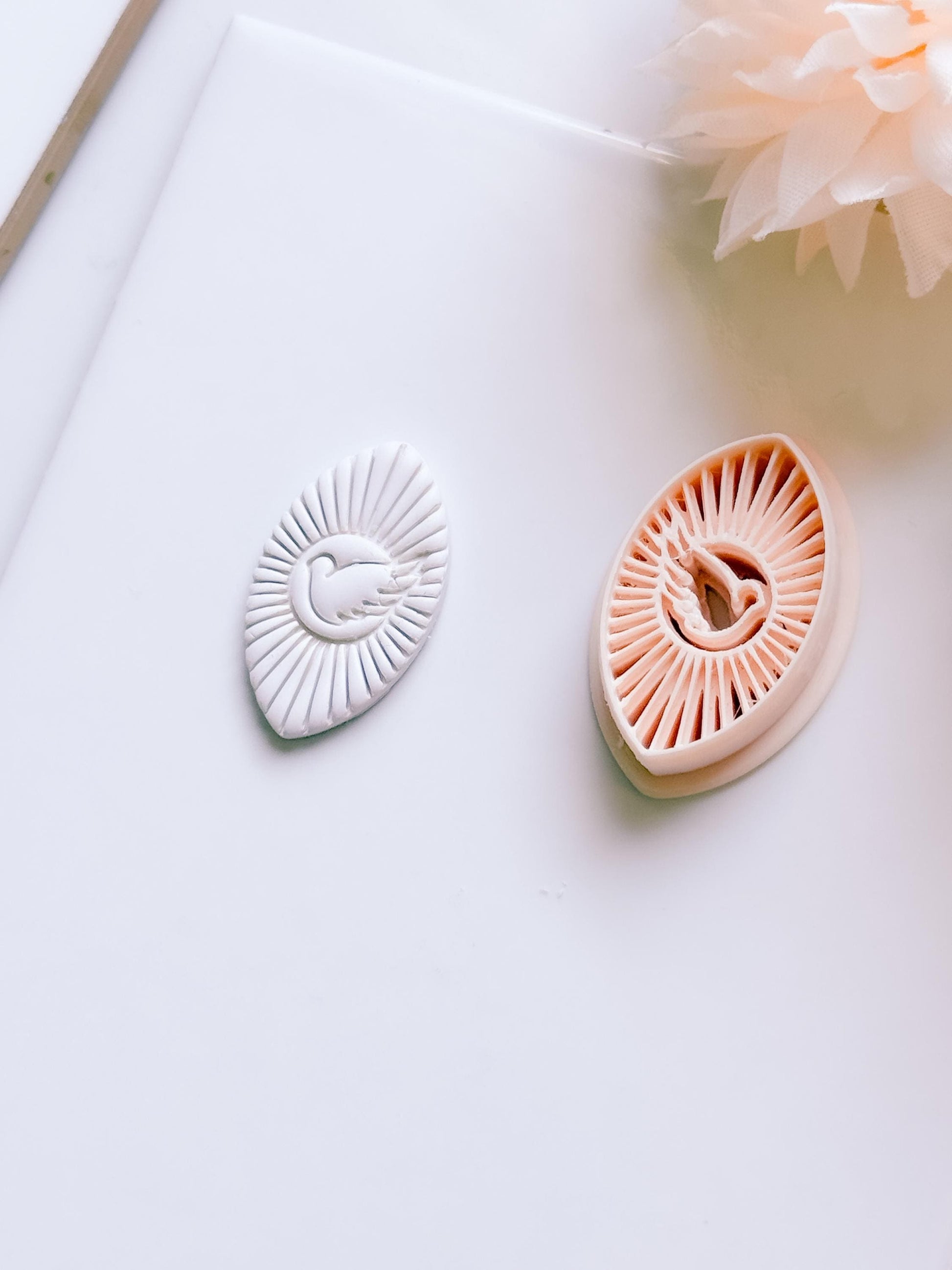 Radiant Dove Cutter: Winged Dove with Sunburst Shape for Polymer Clay